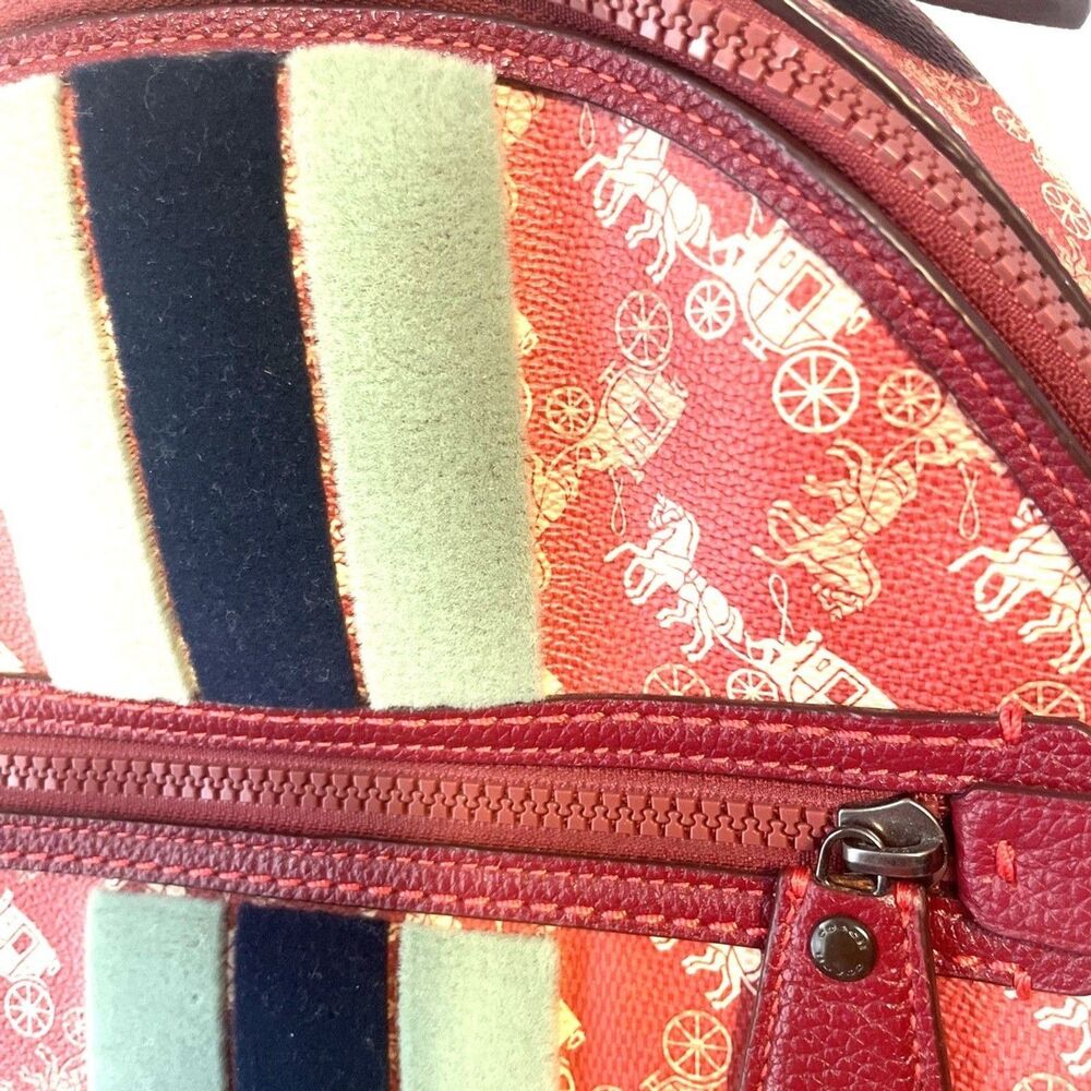Coach New Year Barrow Backpack Red Coated Canvas Horse Carriage Varsity Stripe - Picture 2 of 14